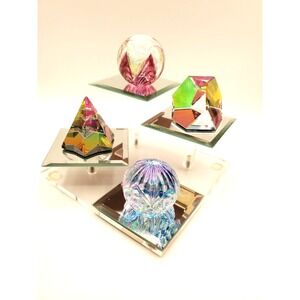 4 Miniature Paperweights with Display Mirror Platform